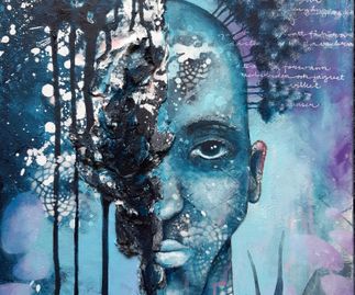 "Blå tankar", akryl/struktur på canvas 40x50cm, 950:-