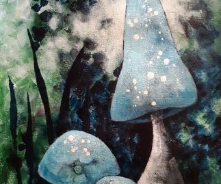 "Magiska svampar", akryl på papper 30x40cm