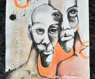 "Tvillingsjälar", akvarell/akryl/tusch/kol/torrpastell, 30x40cm